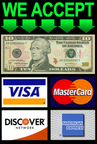 Cash, Visa, Mastercard, American Express, Discover Accepted